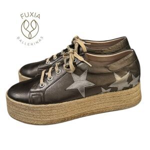 Fuxia Ballerinas Metallic Leather Espadrille Sneakers with Star Design 39